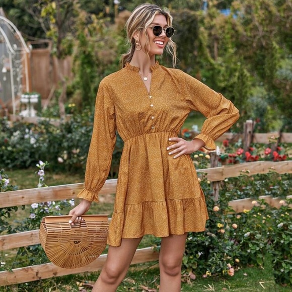 Vici Dresses & Skirts - Mustard Polkadot Dress
